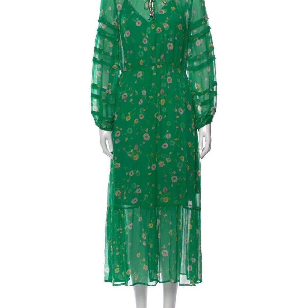 THE KOOPLES Silk Long Dress Green Floral (no Slip) Size Small S - Picture 2 of 8